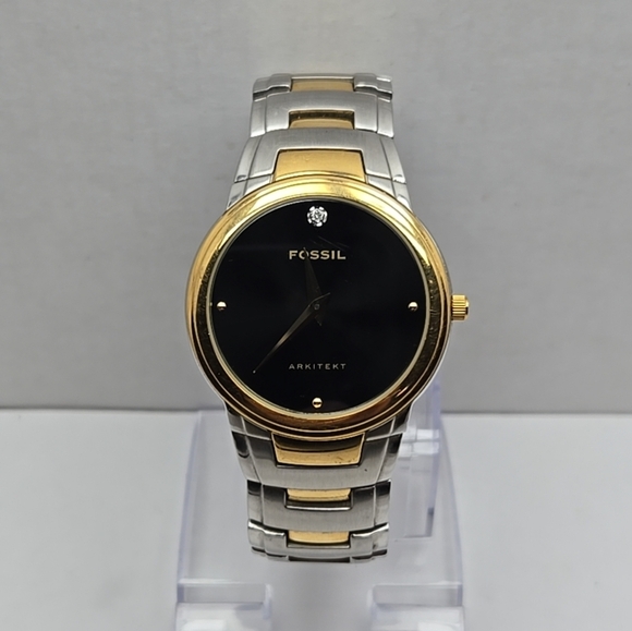 Mens Fossil Arkitekt Watch Black Diamond Dial Gold Silver Two Tone New Battery - Picture 2 of 11